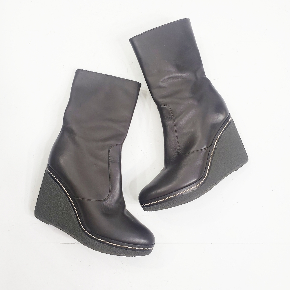 Castañer Brown Leather Wedge Boots 8
